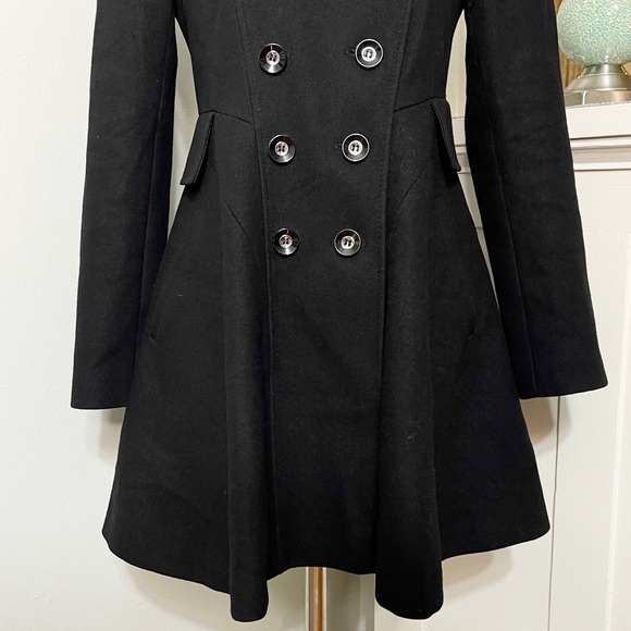 Via Spiga Black Wool Fit & Flare Skating Peacoat Dressy Winter Pea Coat XS 2 - Picture 5 of 10